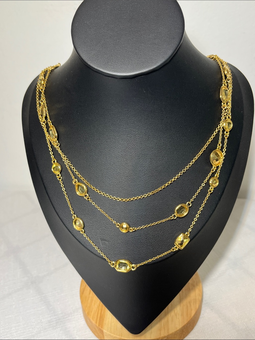 Triple strand gold tone vintage necklace
